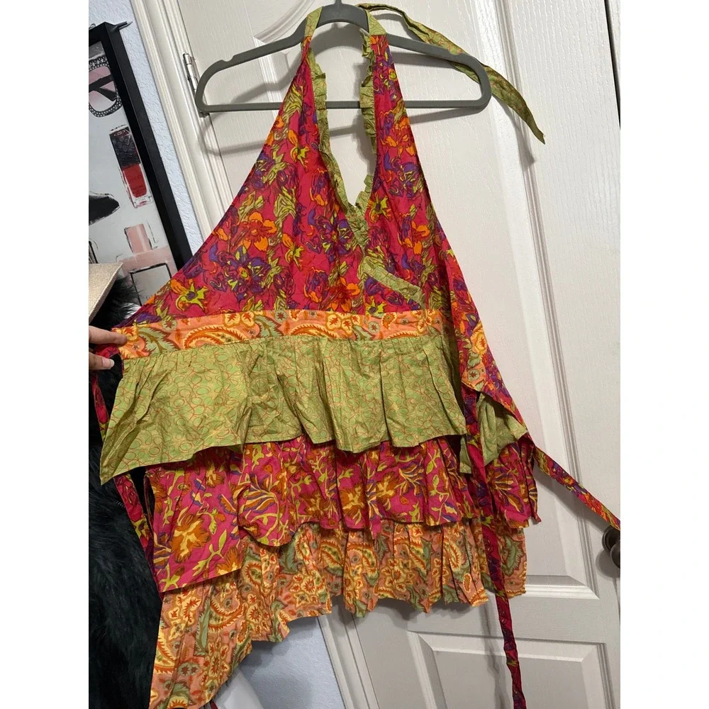 Pier 1 Floral Tiered Halter Kitchen Apron Boho Maximalist Dopamine‎ Cottagecore